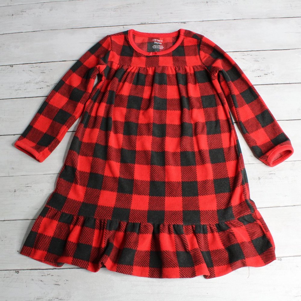 Carter's Girl Fleece Pajama Nightgown Size 2T Red Buffalo Plaid